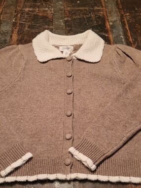 Jessica Simpson Taupe Cardigan with Cream Textured Collar